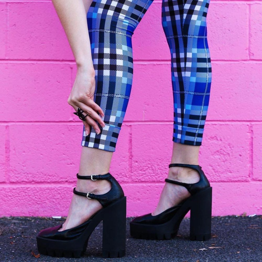BLACKMILK Blue Tartan Sapphire Cuffed Leggings - LIMITED - Size M - Sold Out